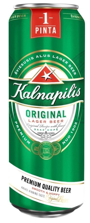 Prekės ženklas: 1 PINTA ŠVIESUSIS ALUS LAGER BEER Kalnapilis ORIGINAL LAGER BEER